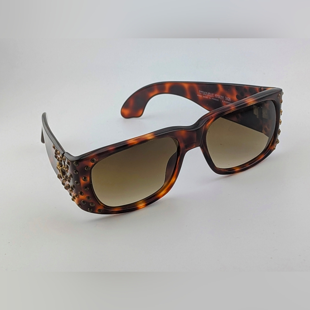 Emmanuelle Khanh Paris 1601-cl-18 Brown Tortoise Shell Frame Bronze Stud Vintage